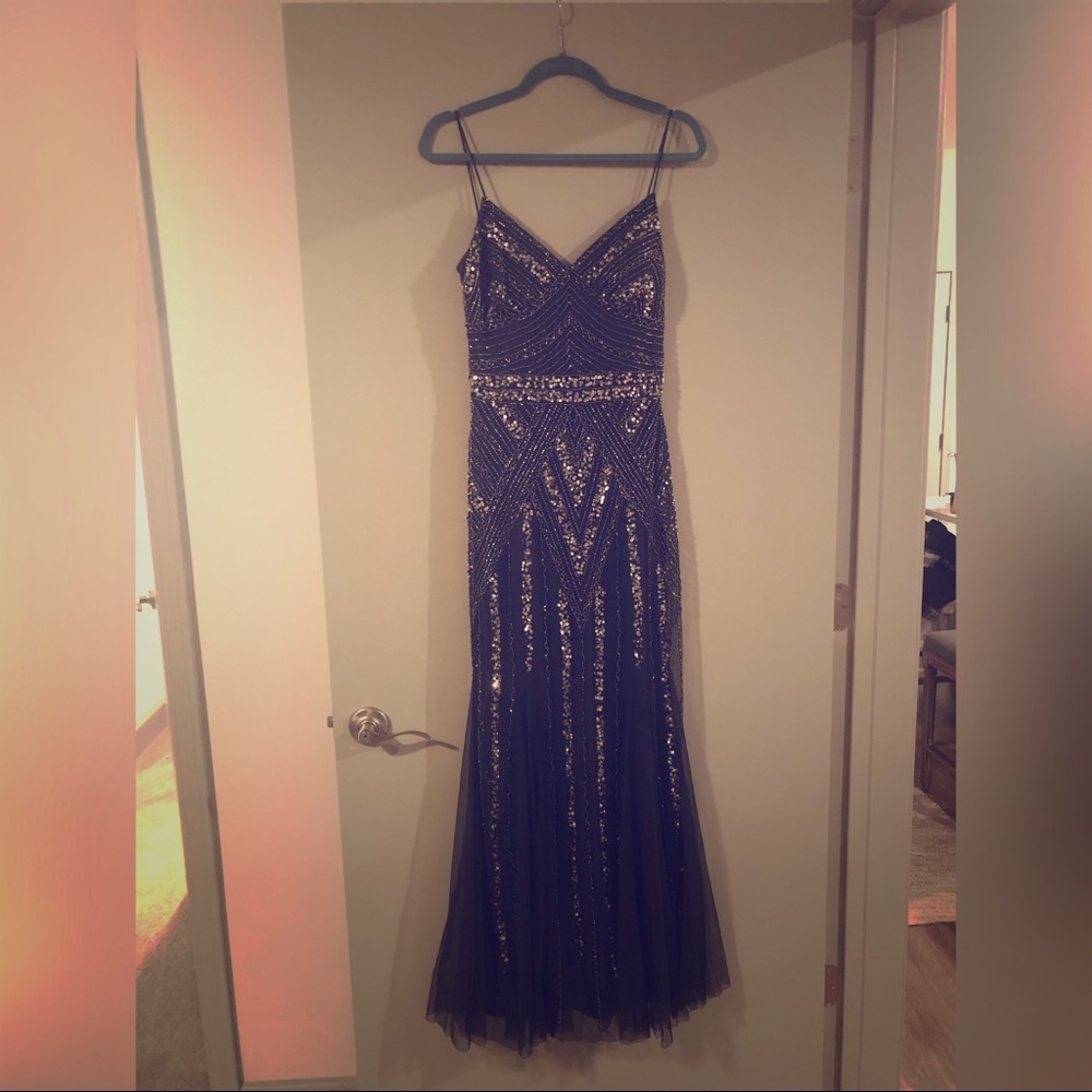 Marina Deco Beaded A-Line Gown